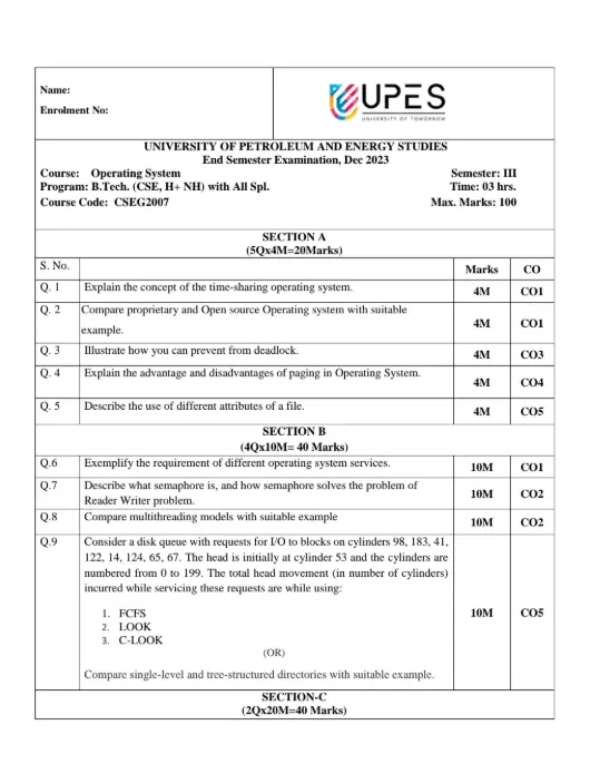 End-Sem 2023(Dec)[CSE], Operating Systems