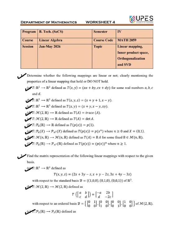 Worksheet 4 ✅Solved, Linear Algebra
