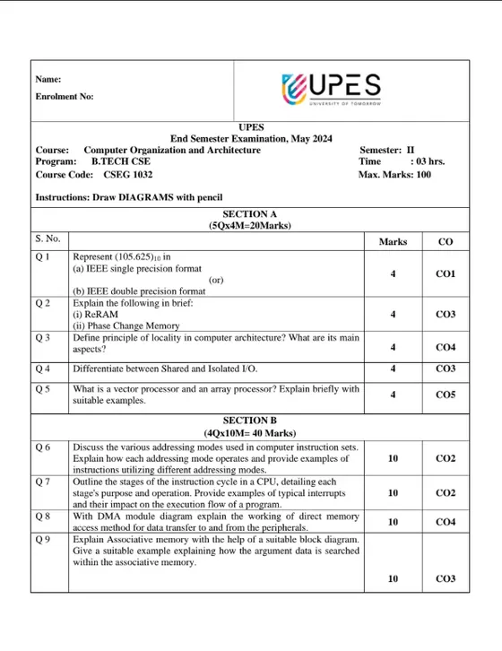 End-Sem 2024(May)[CSE], Computer Organisation & Architecture