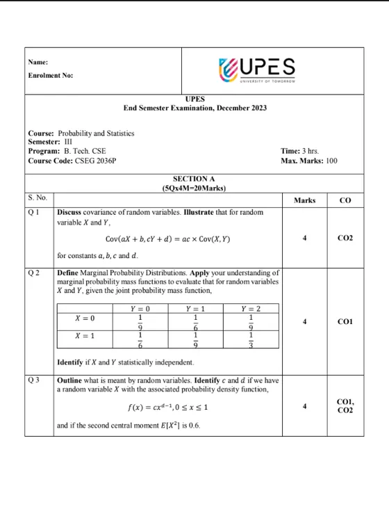 End-Sem 2023(Dec)[CSE], Probability, Entropy, and MC Simulation