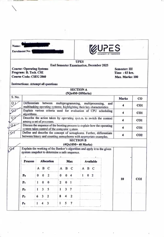 End-Sem 2025(Dec)[CSE], Operating Systems