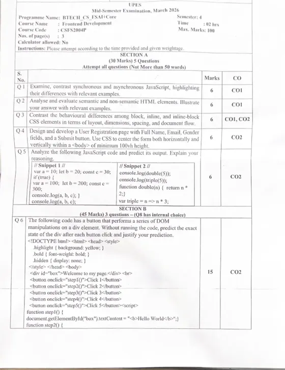 Mid-Sem 2026(March)[CSE], Front End Development