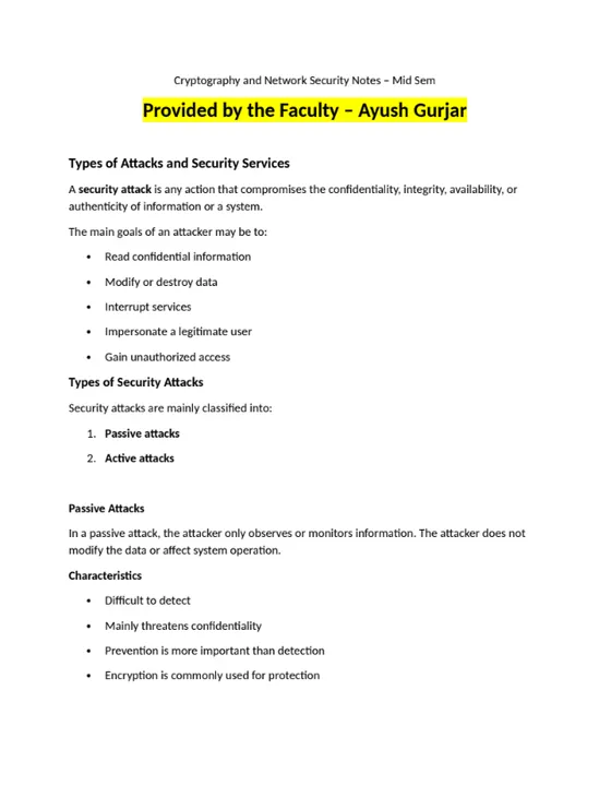 Course Content, Cryptography and Network Security