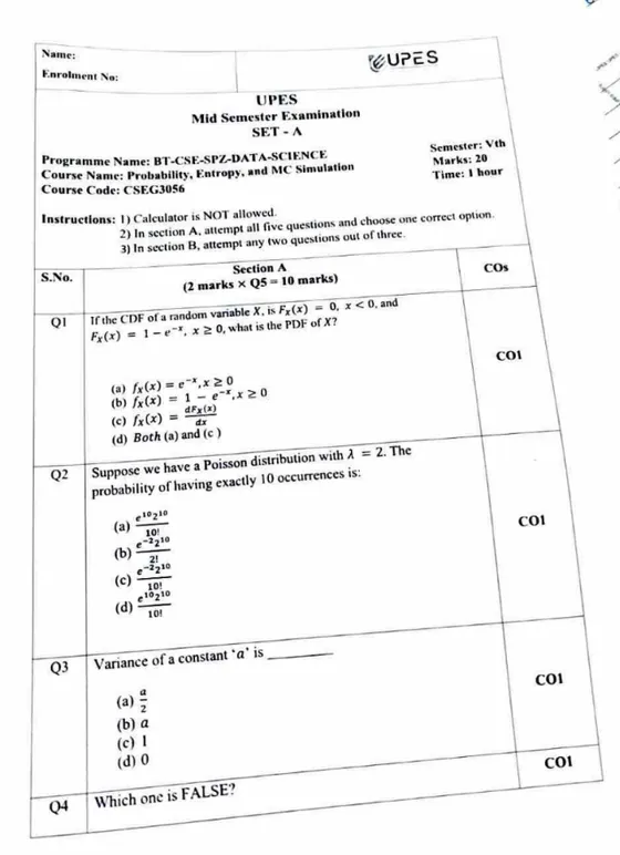 End-Sem 2023(Dec)[CSE], Probability, Entropy, and MC Simulation