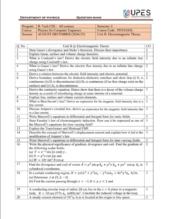 Question Bank[Unit 2], Physics