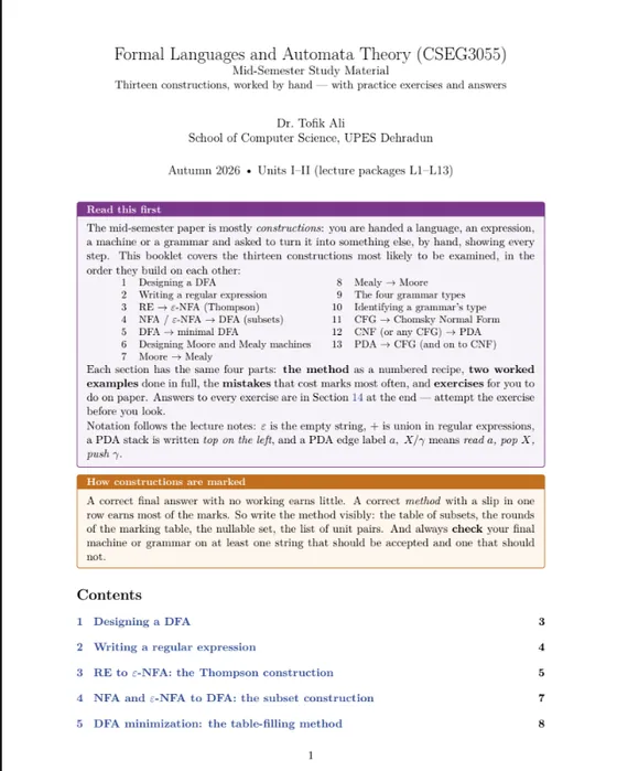 Course Content, Formal Languages and Automata Theory