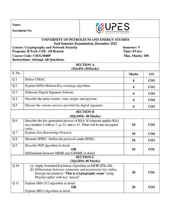 End-Sem 2022(Dec)[CSE], Cryptography and Network Security