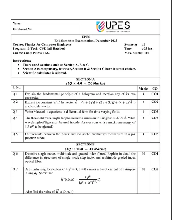 End-Sem 2023(December)[CSE], Physics