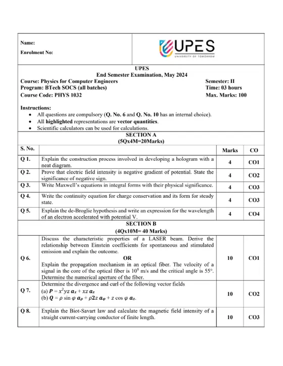 End-Sem 2024(May)[CSE], Physics