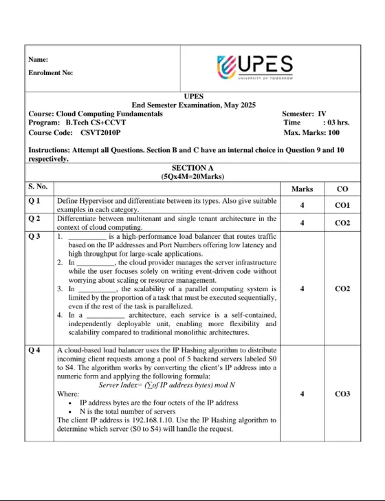 End-Sem 2025(May)[CSE], Cloud Computing