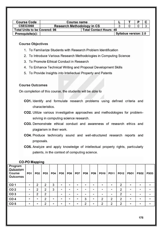 Course Content, Research Methodology in CS