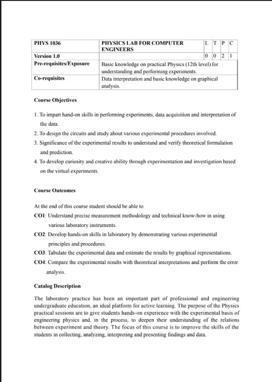 Course Content, Physics [LAB]