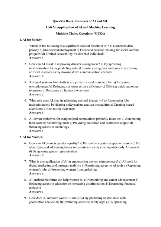 Unit 5 Question Bank, Elements of AIML