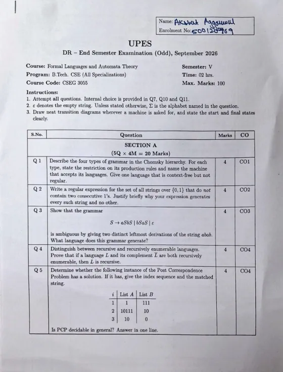 End-Sem 2024(May)[CSE], Formal Languages and Automata Theory