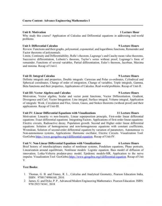 End Sem Syllabus(Dec)[Updated], AEM-1 (Mathematics)