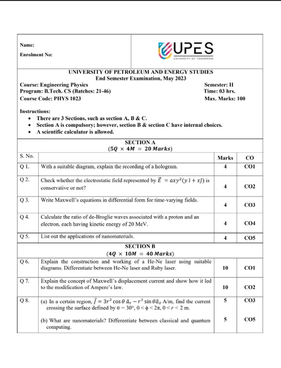 End-Sem 2023(May)[CSE], Physics