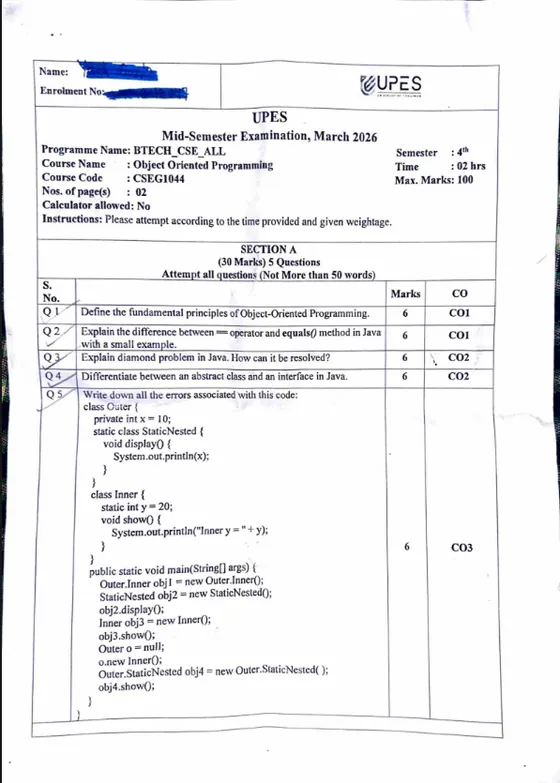 Mid-Sem 2026(March)[CSE], Object Oriented Programming