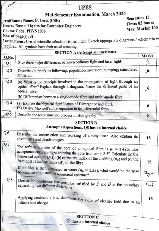 Mid-Sem 2026(March)[CSE], Physics