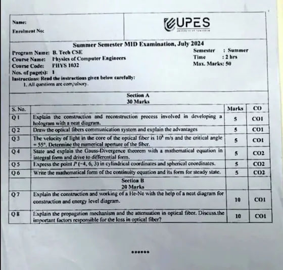 Mid-Sem 2024(July)[CSE], Physics