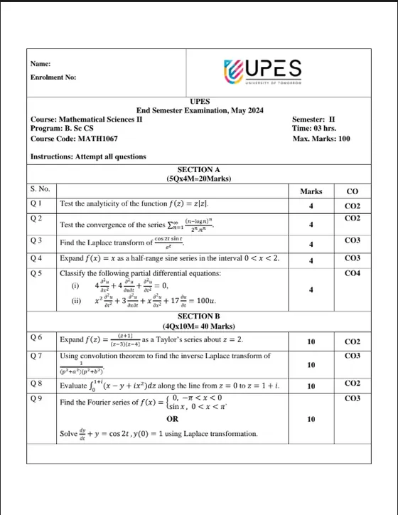 End-Sem 2024(May)[BSc], AEM-2 (Mathematics)