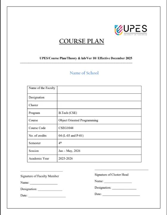 Course Content, Object Oriented Programming
