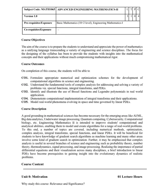 Course Content-End Semester, AEM-2 (Mathematics)